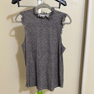Maurices Black and Gray Striped Ruffle Tank Top